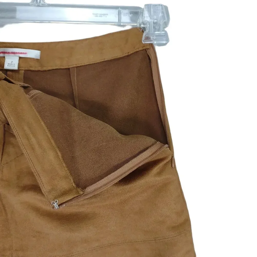 Lauren Conrad Sz‎ 2 Lace-Up Tie Front Tan Faux Suede Mini Skirt Pockets Peasant